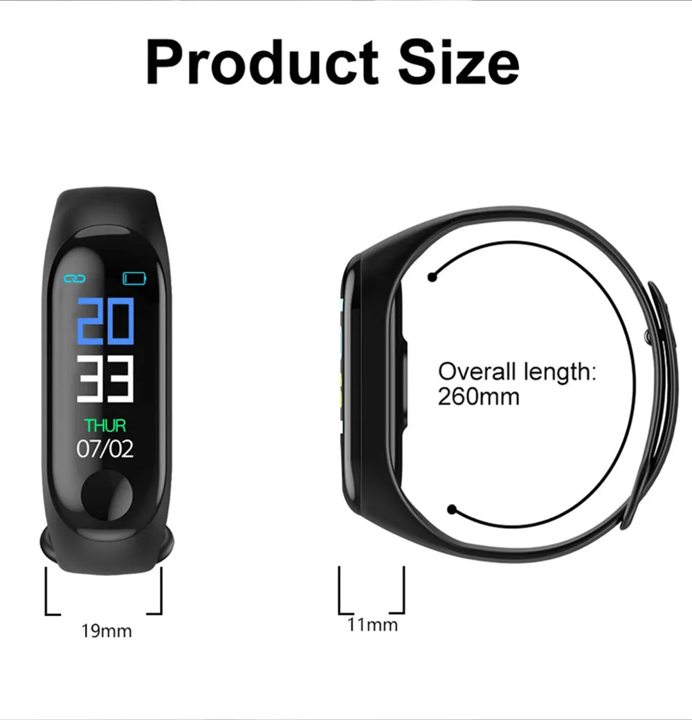 M3 Smart Fitness Watch with *** 1 x FREE MULTI-COLOUR STRAP ***