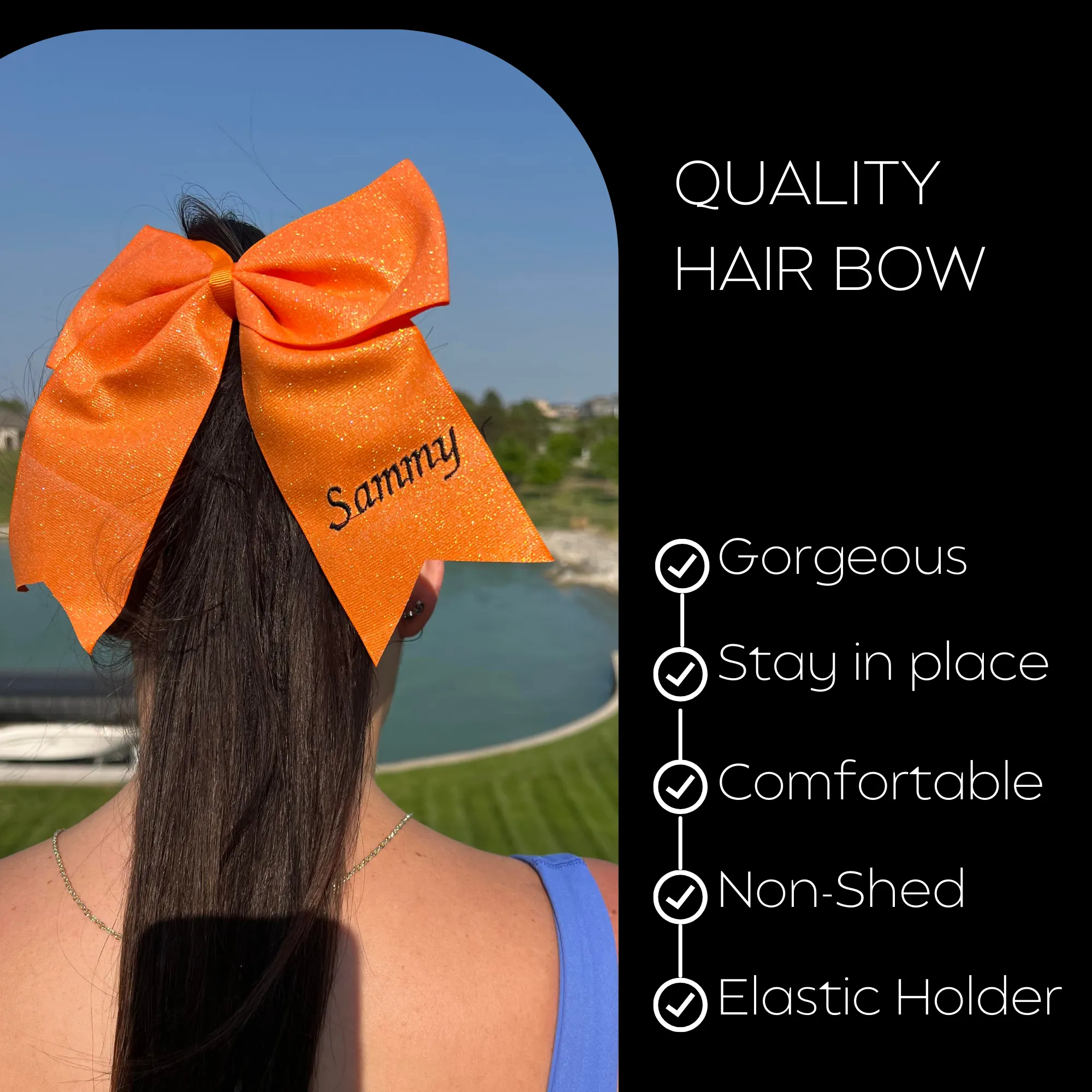 Orange Glitter Cheer Bow