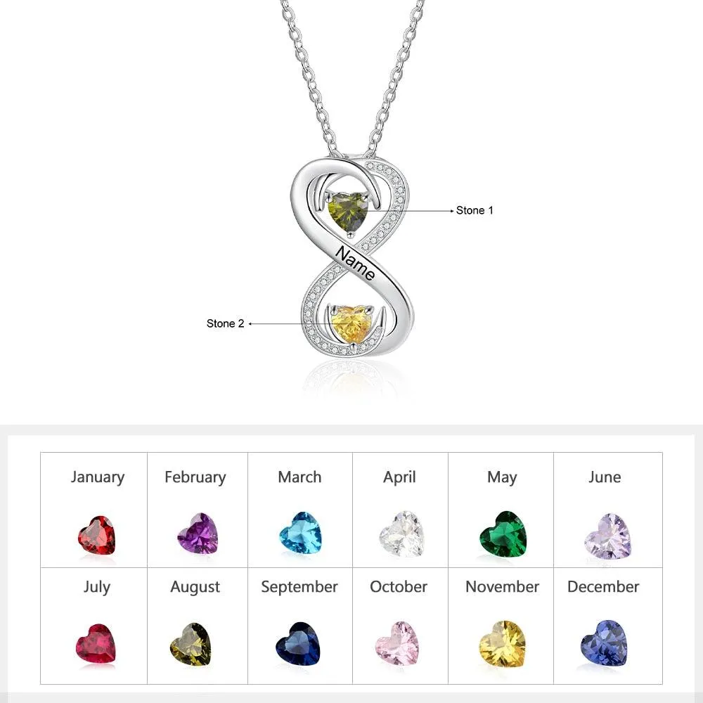 Personalized Infinity Necklace for Women, Two Birthstones Customized Necklace for Women