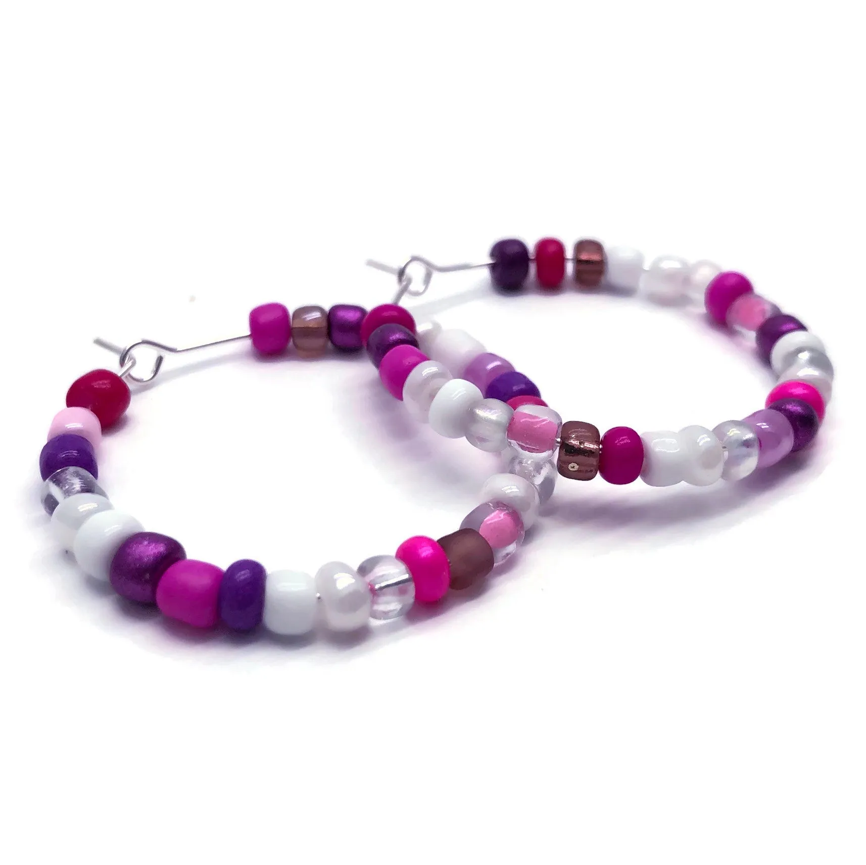 Pink and White Seed Beads Hoops 35mm