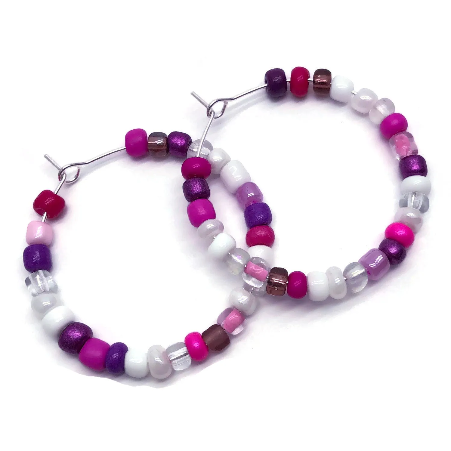 Pink and White Seed Beads Hoops 35mm