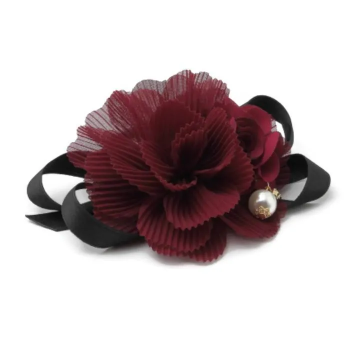 Pleated flower black bow Knot decorated elastic ponytail Holder Women Hair Elastics