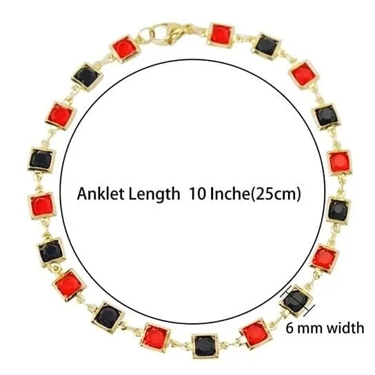 Red And Crystal Square Ankle Bracelet