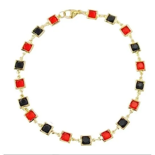 Red And Crystal Square Ankle Bracelet