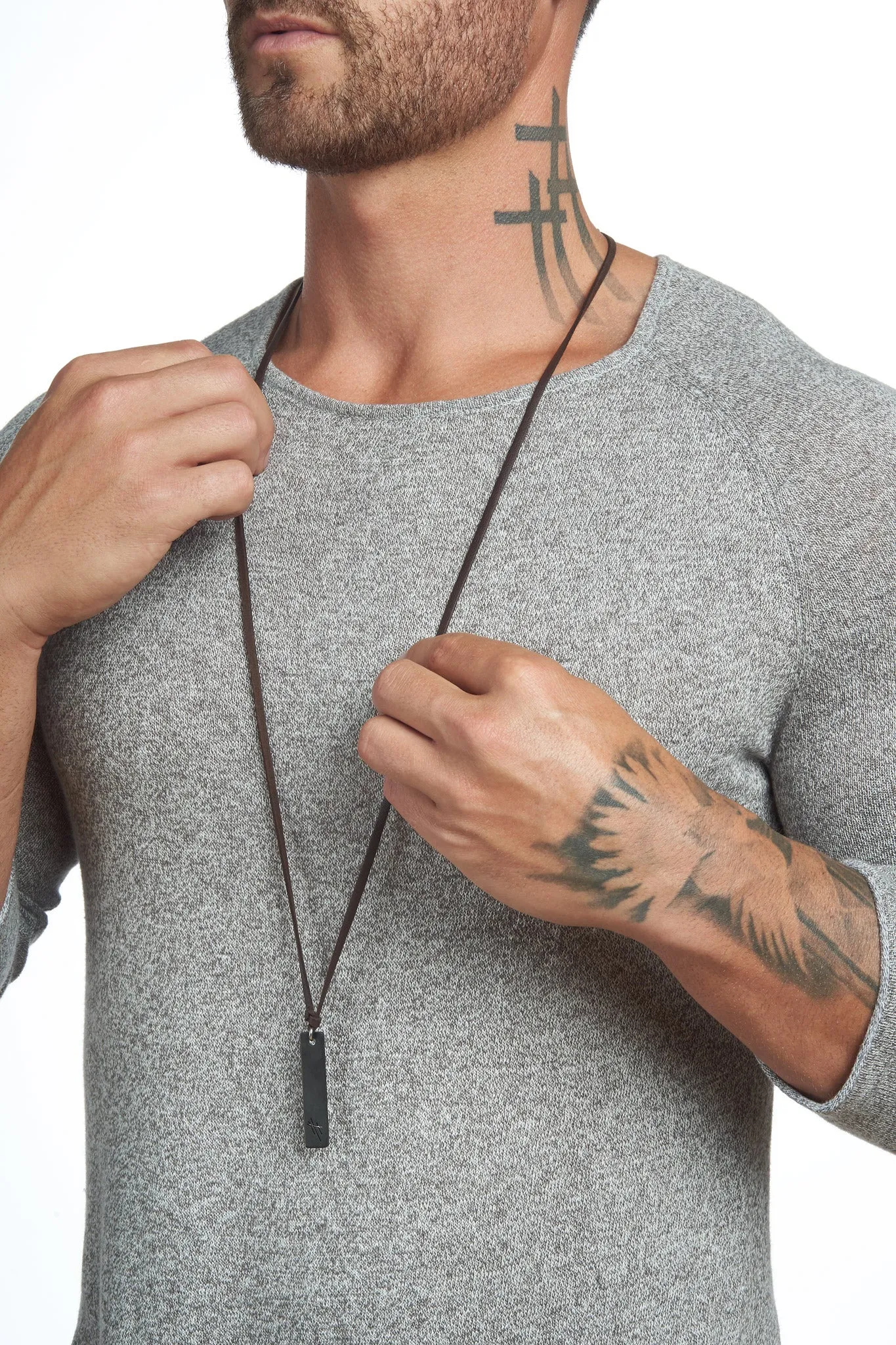 Reversible Stainless Steel Pendant Leather Necklace - Est Restock Dec 2024