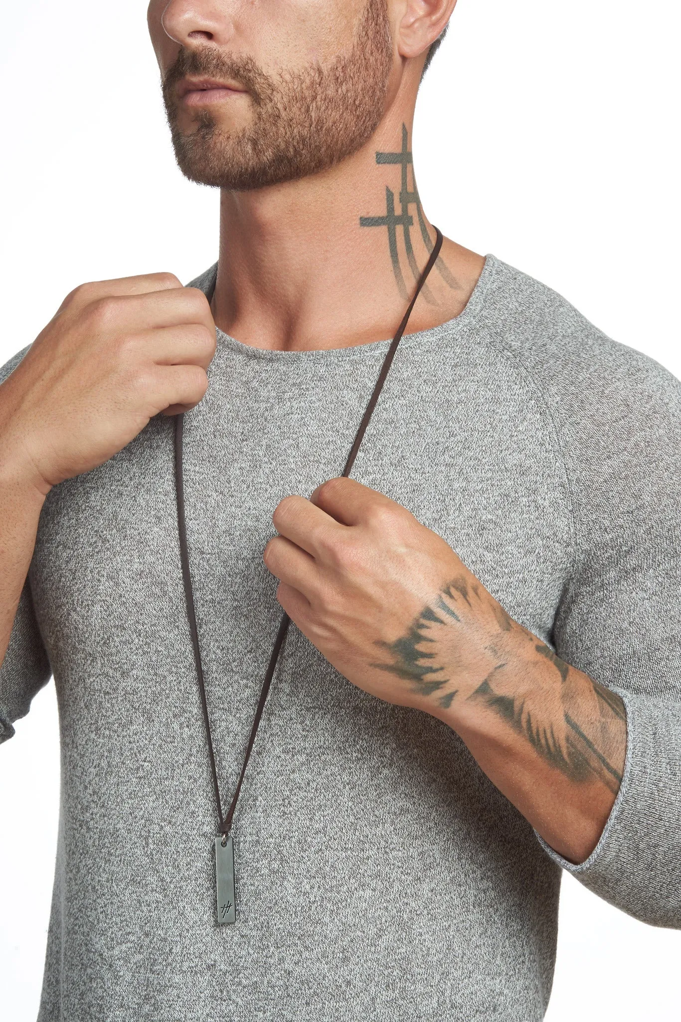 Reversible Stainless Steel Pendant Leather Necklace - Est Restock Dec 2024