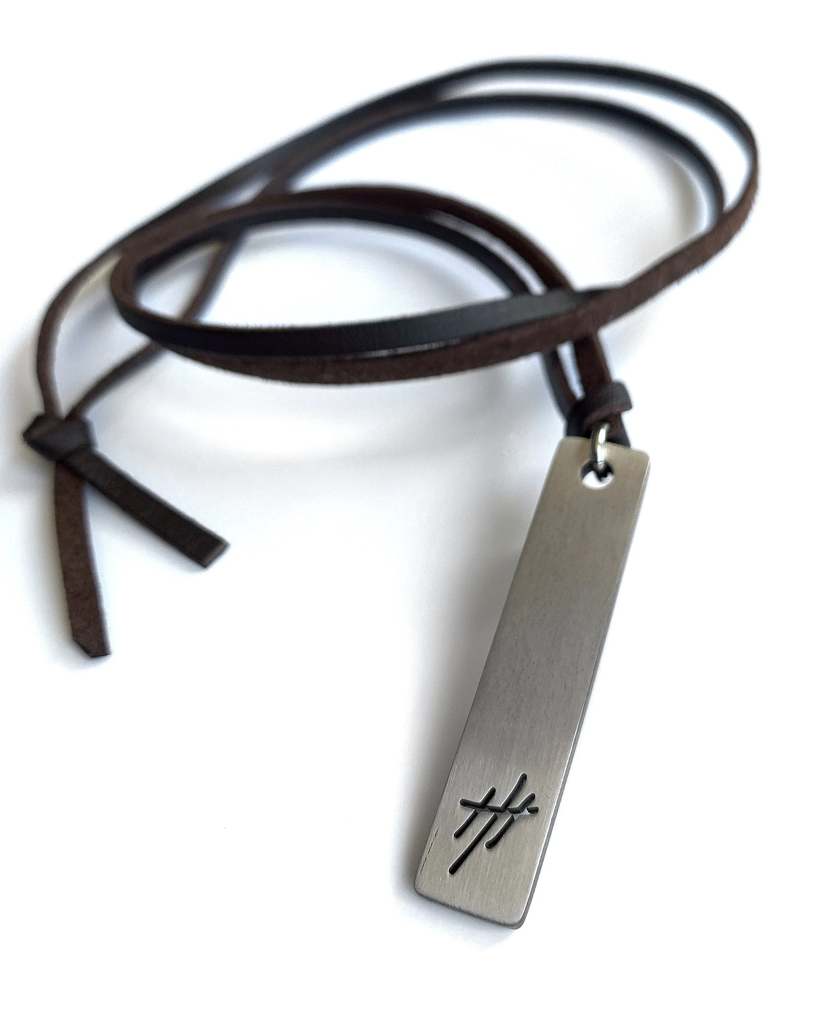 Reversible Stainless Steel Pendant Leather Necklace - Est Restock Dec 2024