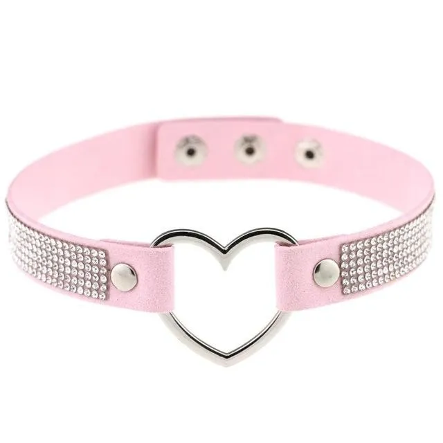 Rhinestone Heart Choker