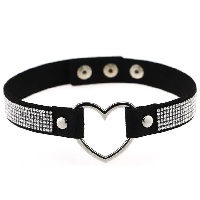 Rhinestone Heart Choker