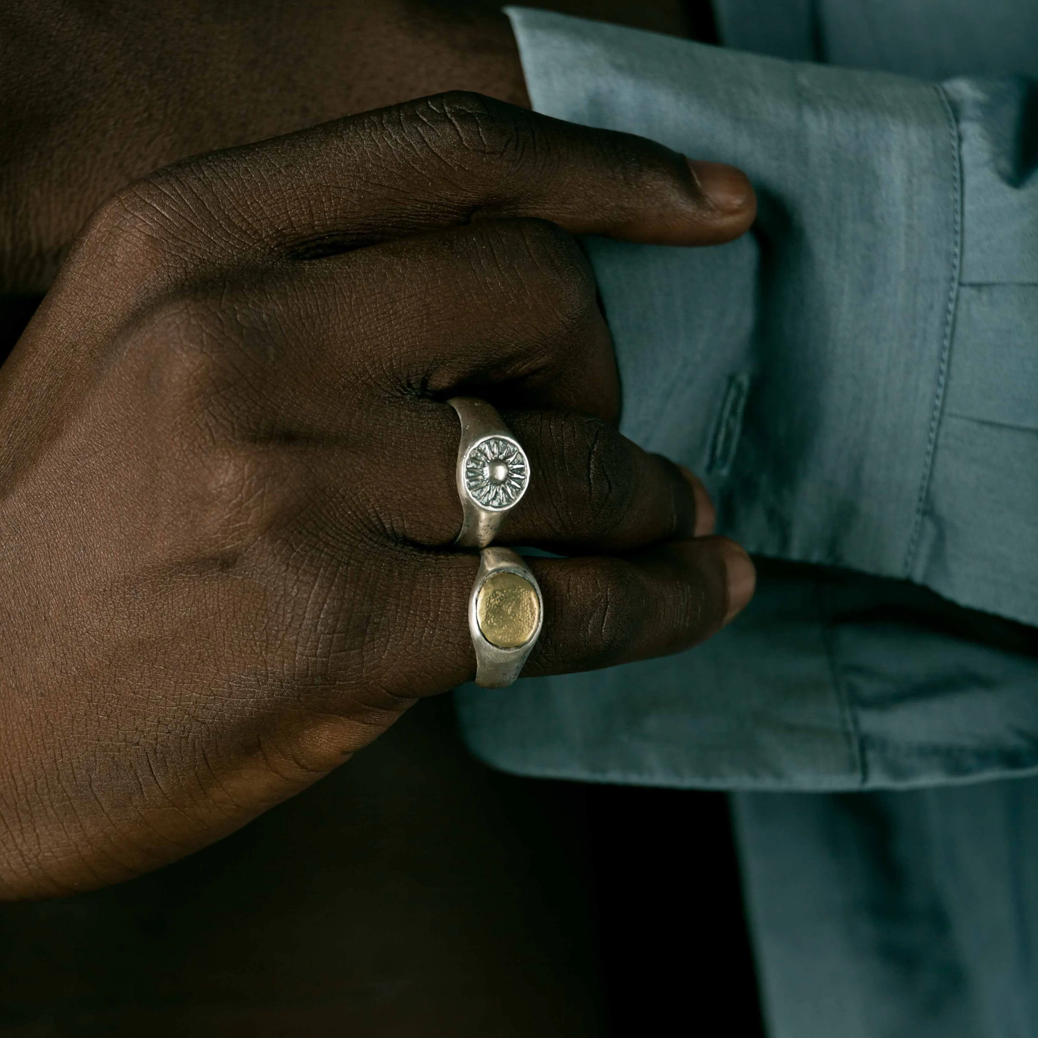 Round Sterling Silver Ring With Gold Details