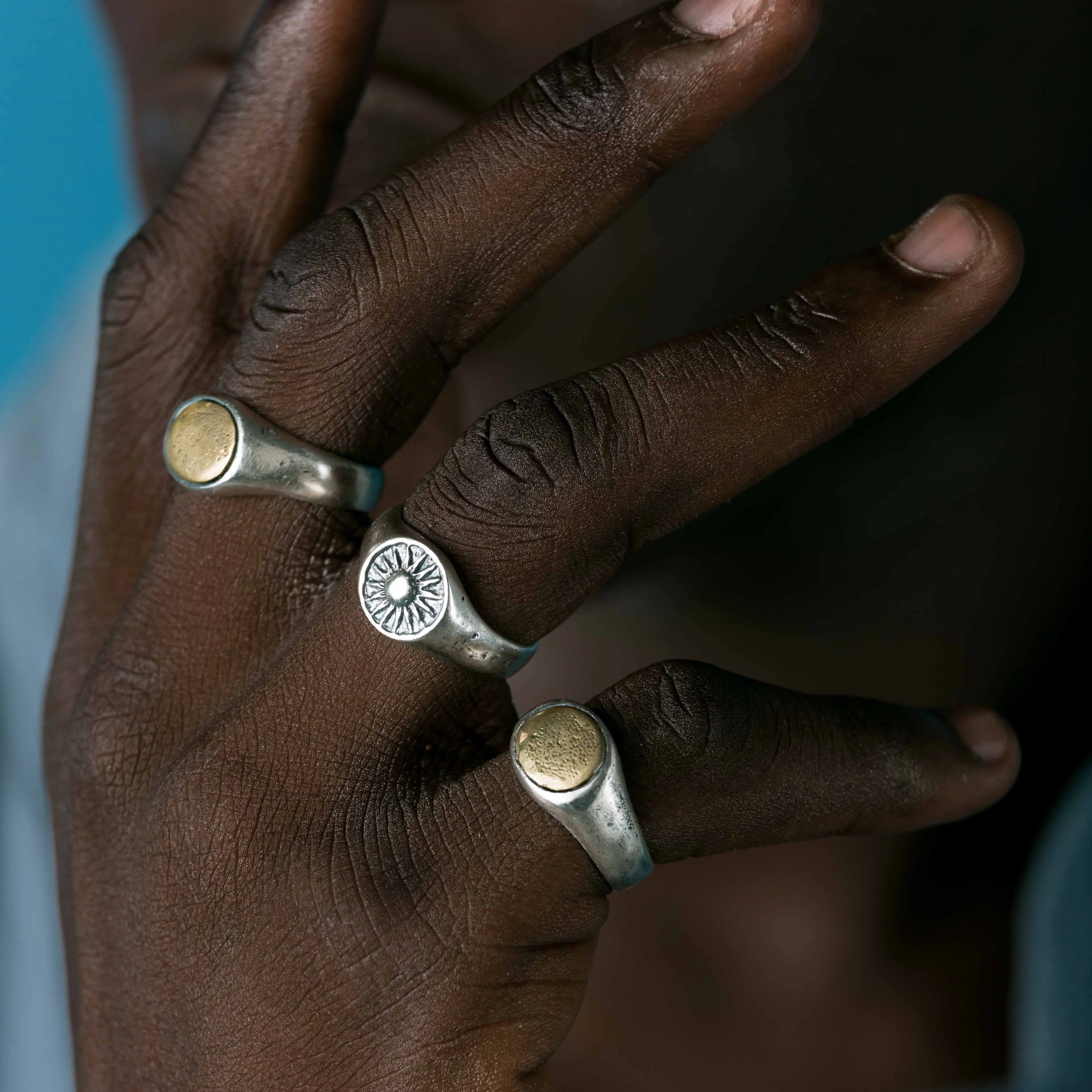 Round Sterling Silver Ring With Gold Details