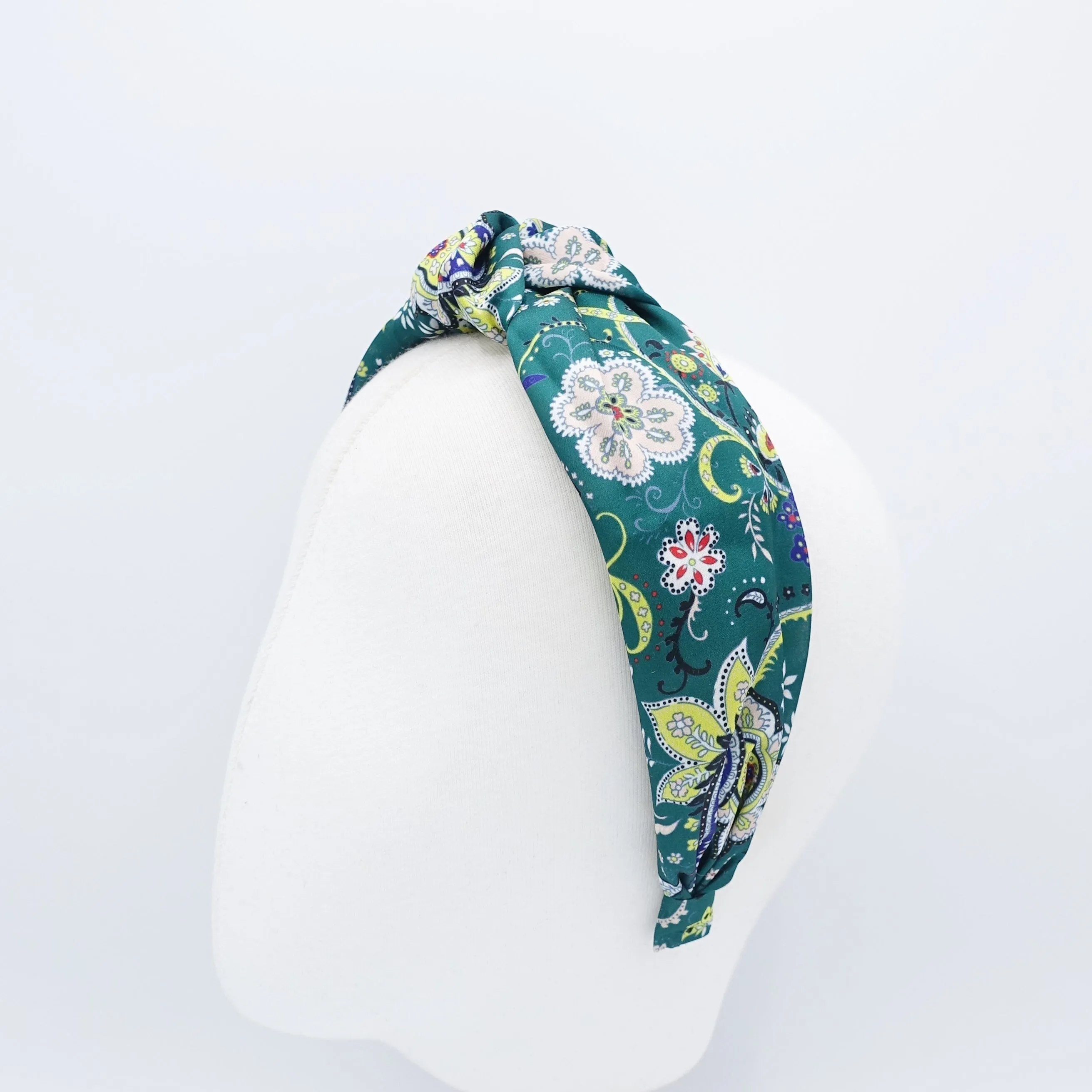 satin paisley flower print knotted headband