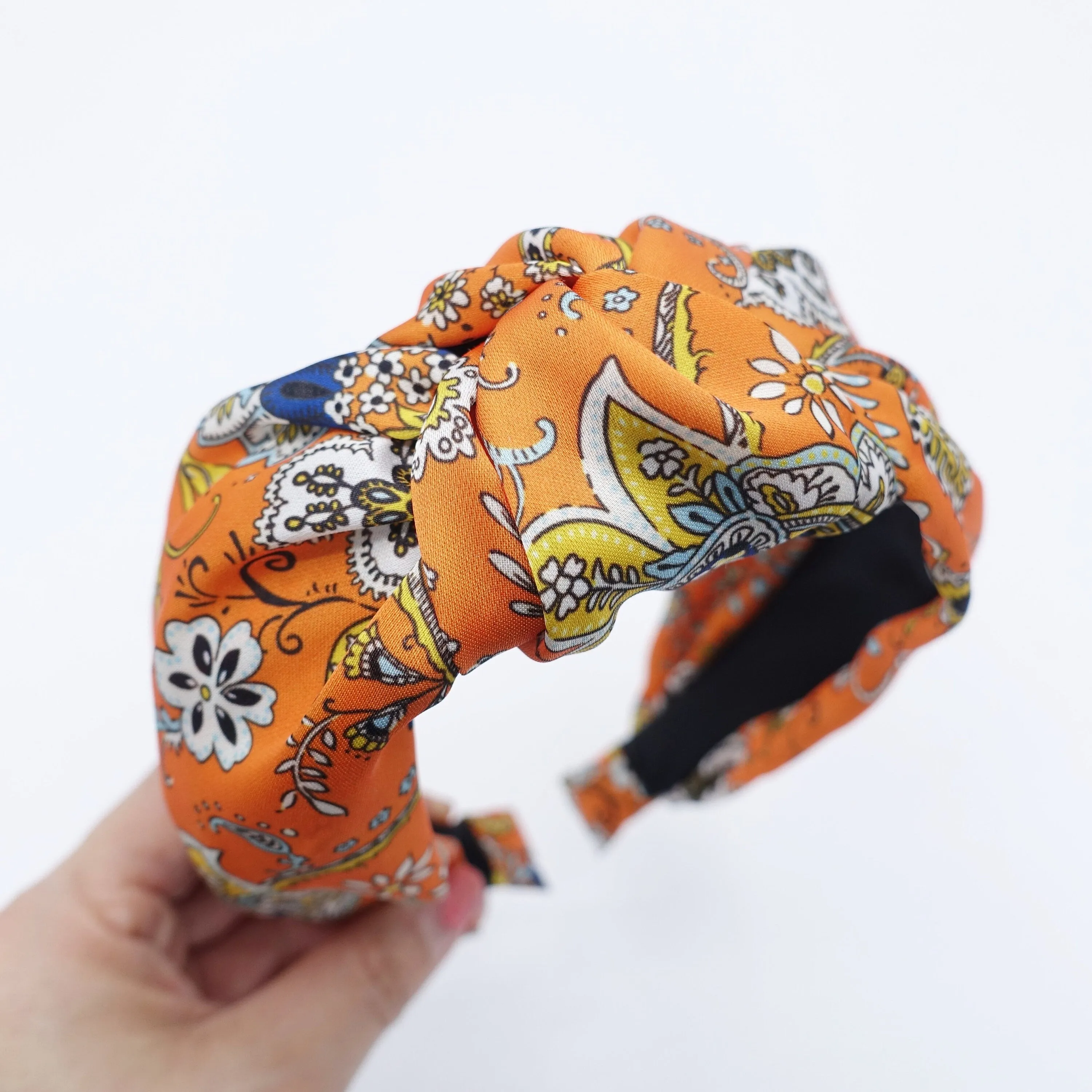 satin paisley flower print knotted headband