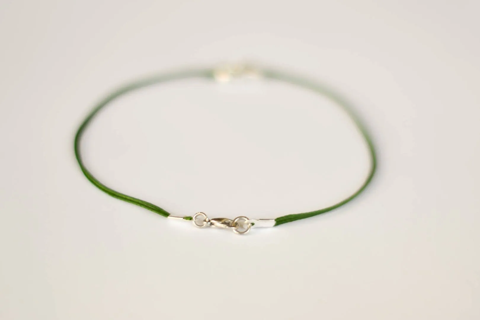 Silver fish bead charm anklet for men, green cord, gift for him