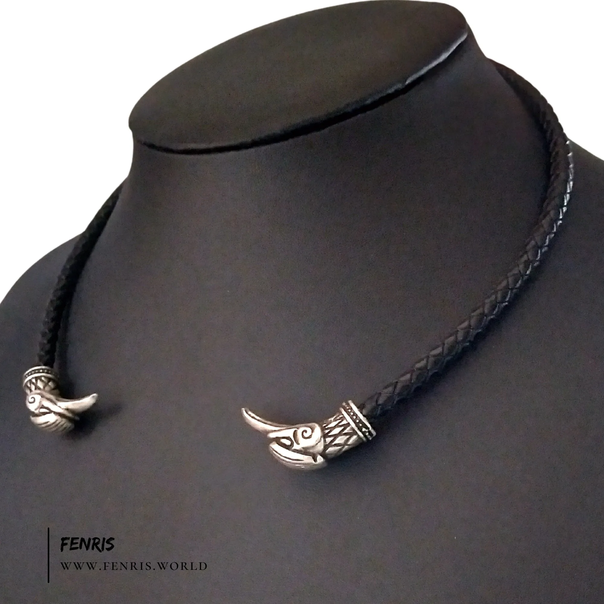 Silver Raven Torc Black Leather | Fenris