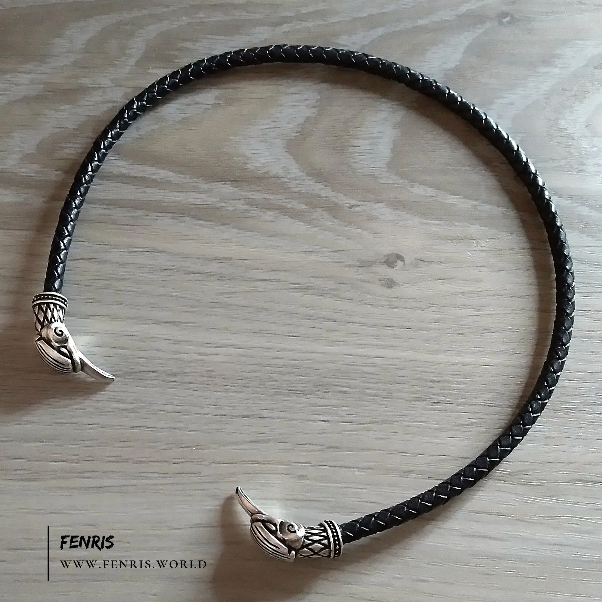 Silver Raven Torc Black Leather | Fenris