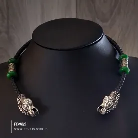 Silver Stag Torc With Jade Black Leather | Fenris