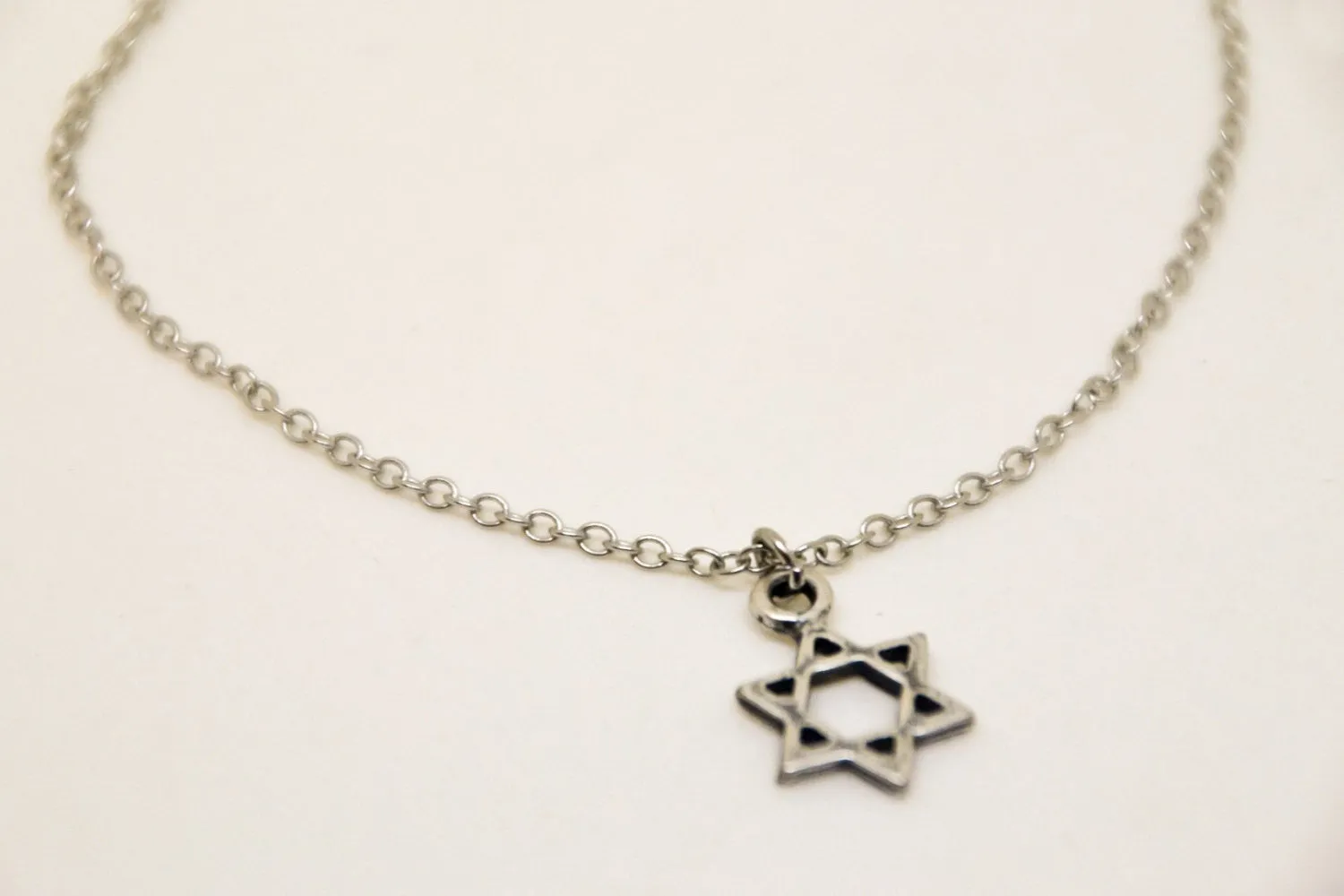 Silver Star of David women's anklet, stainless steel chain, gift wrapped