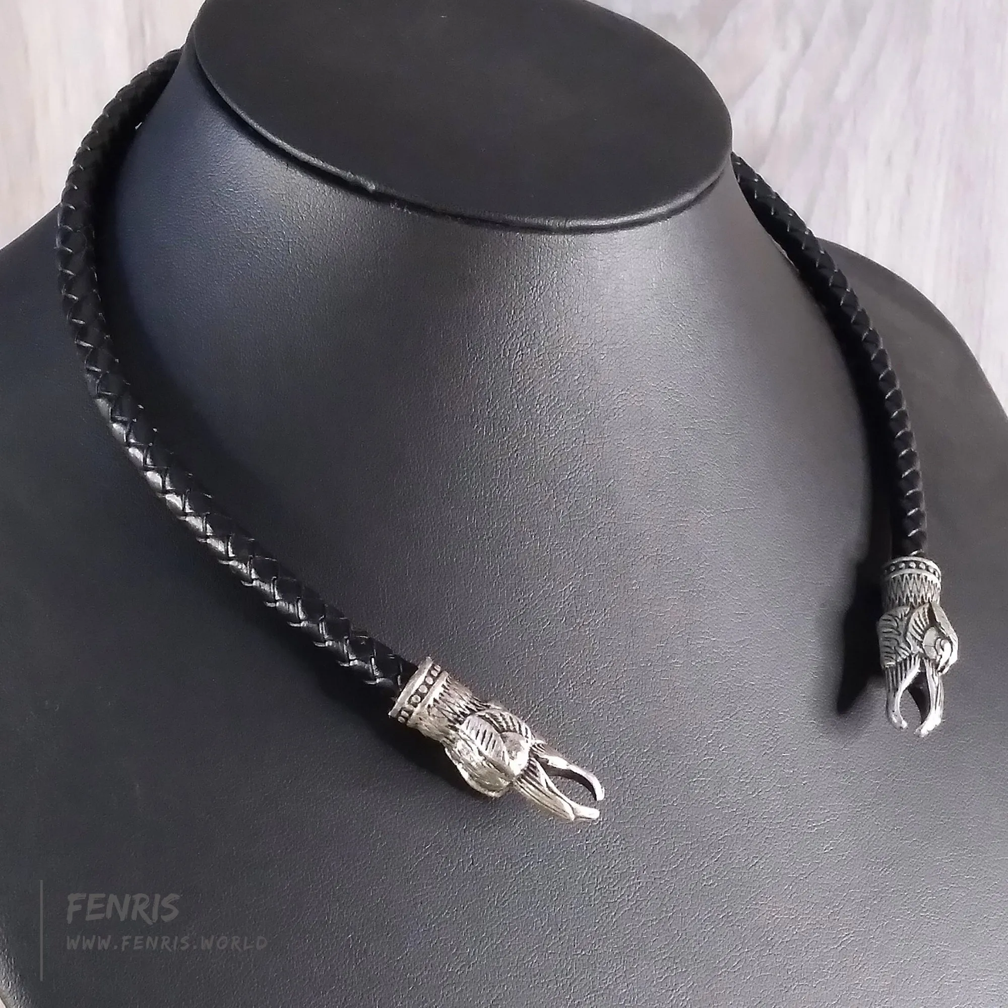 Silver Torc Raven Black Leather | Fenris