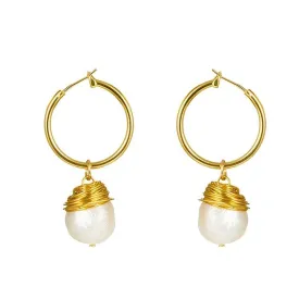 Small Gold Dangle Earrings with Drop Baroque Freshwater Pearls