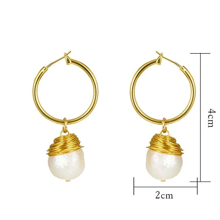 Small Gold Dangle Earrings with Drop Baroque Freshwater Pearls