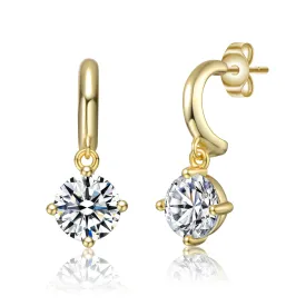 Sterling Silver 14k Gold Plated with Lab Created Moissanite Solitaire C-Hoop Dangle Earrings