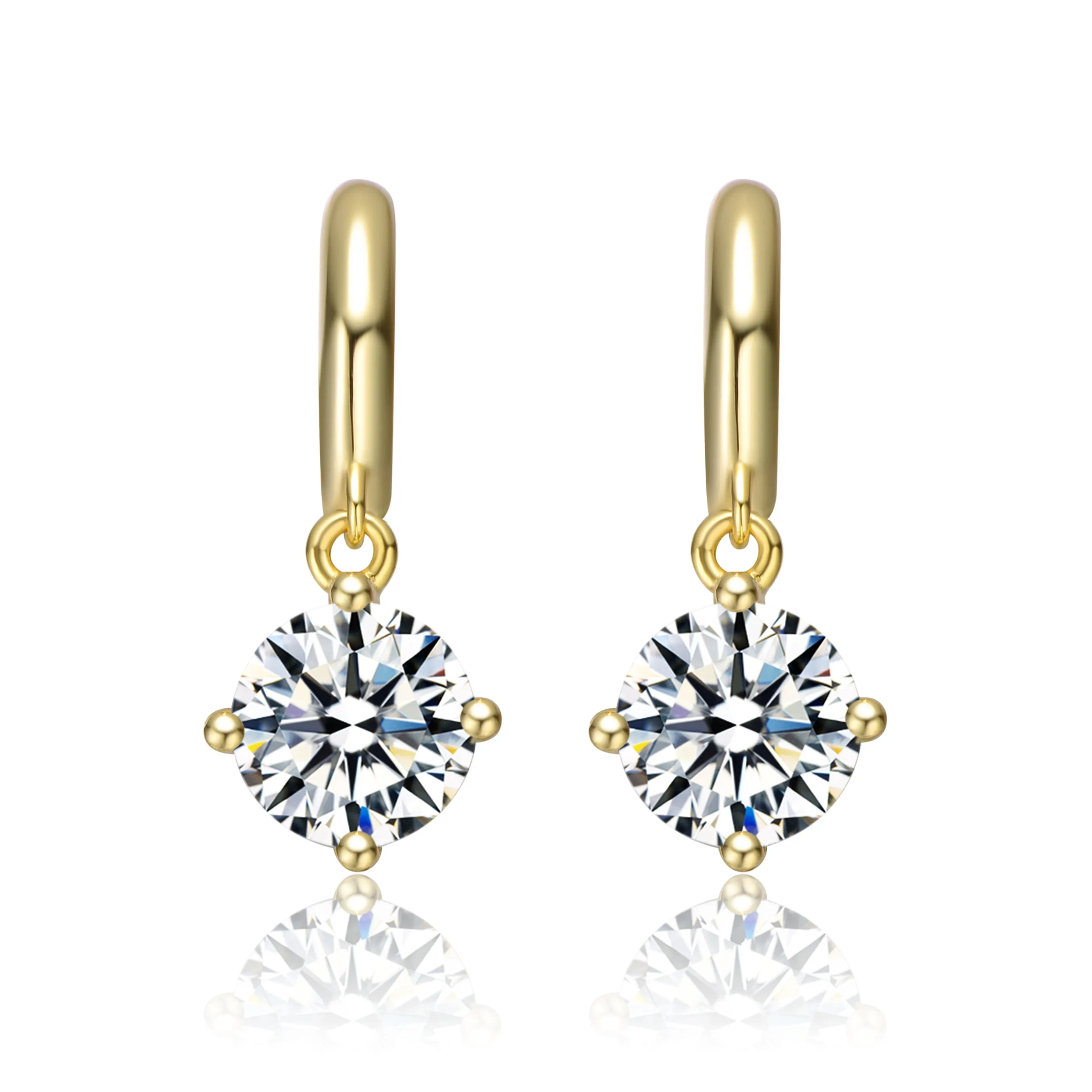 Sterling Silver 14k Gold Plated with Lab Created Moissanite Solitaire C-Hoop Dangle Earrings