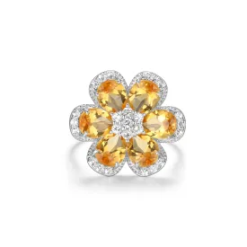 Sterling Silver Citrine White Topaz Flower Ring