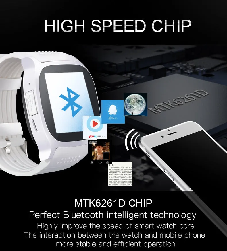 T8 Bluetooth Smart Watch with Camera, Music Player, Supports SIM & TF Card & Pedometer