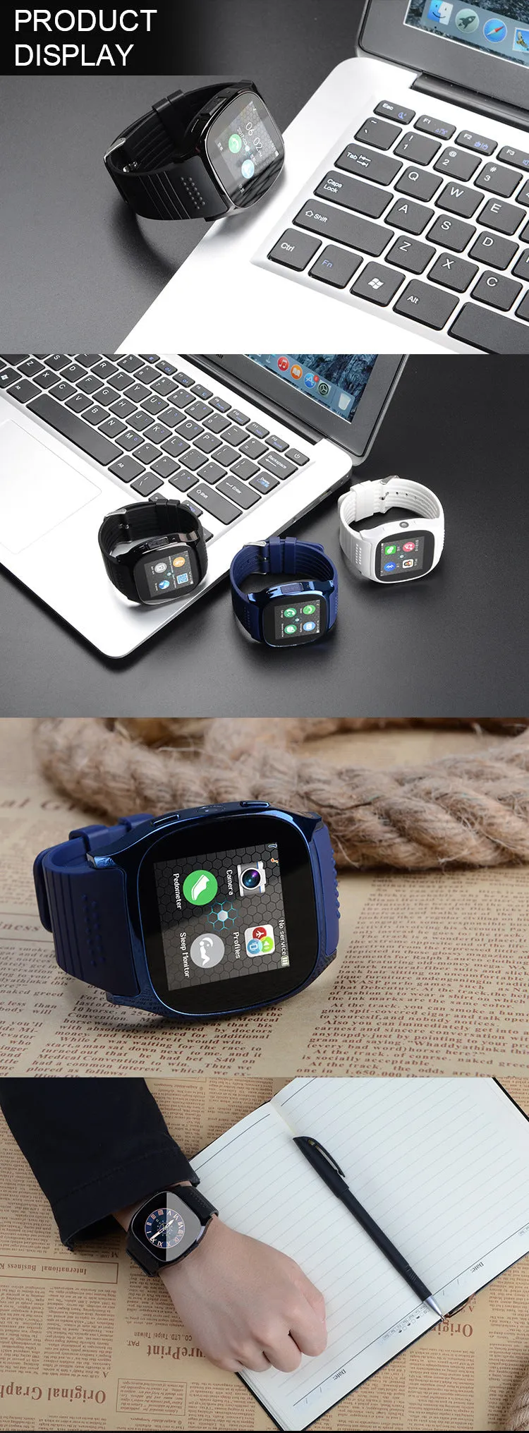 T8 Bluetooth Smart Watch with Camera, Music Player, Supports SIM & TF Card & Pedometer