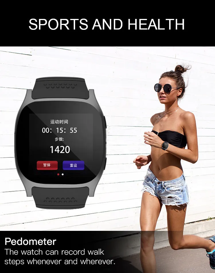 T8 Bluetooth Smart Watch with Camera, Music Player, Supports SIM & TF Card & Pedometer