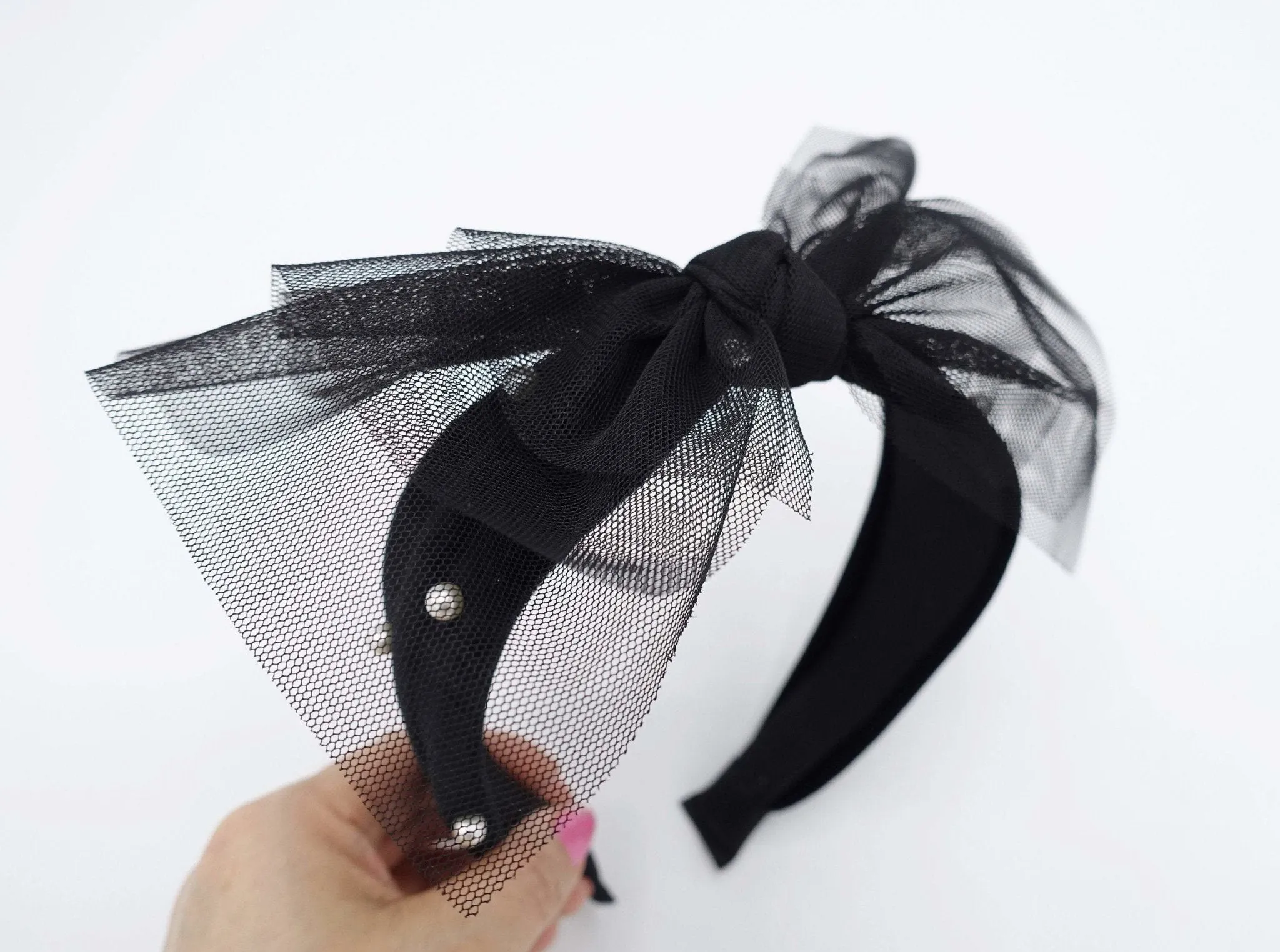 tulle bow bow pearl embellished velvet satin headband