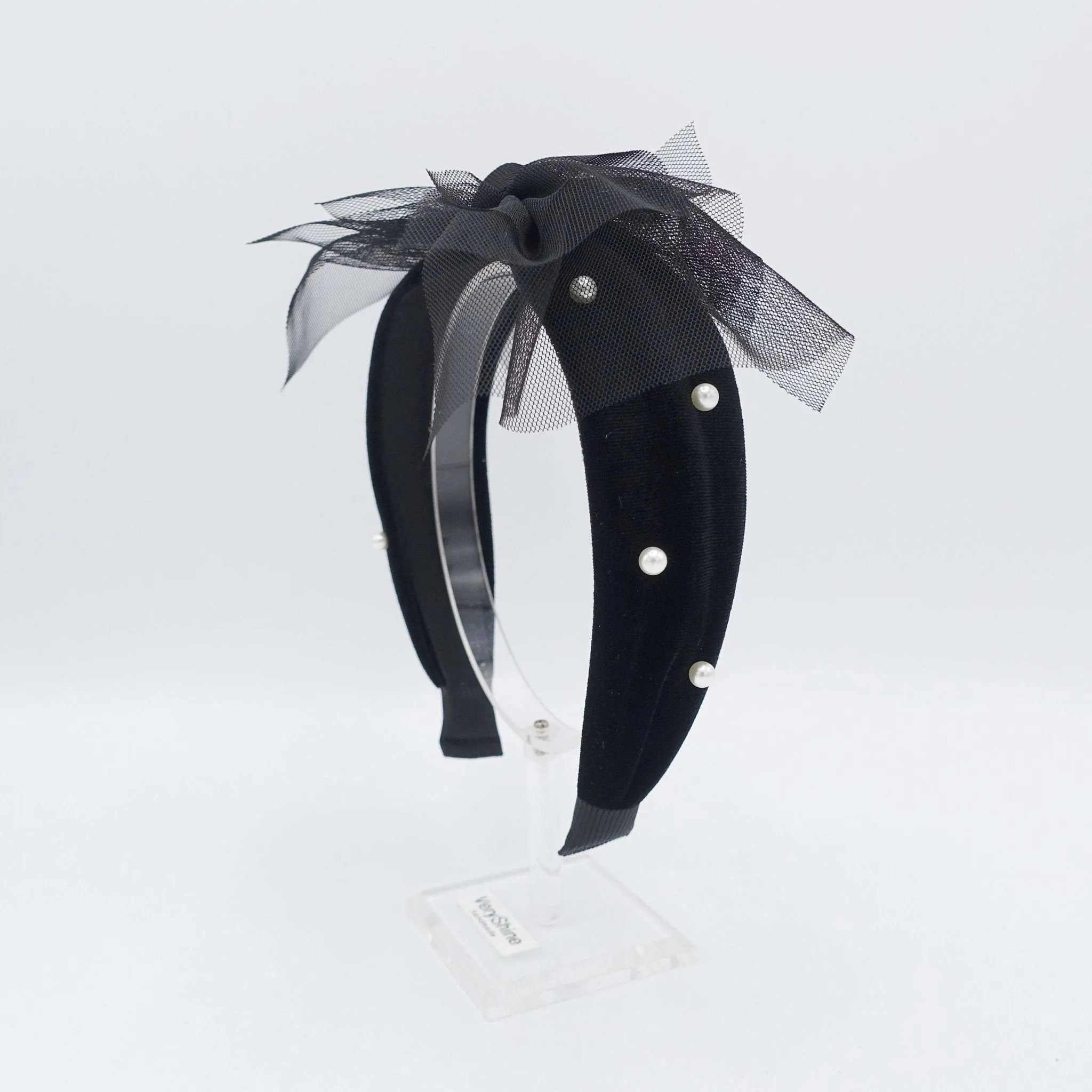 tulle bow bow pearl embellished velvet satin headband