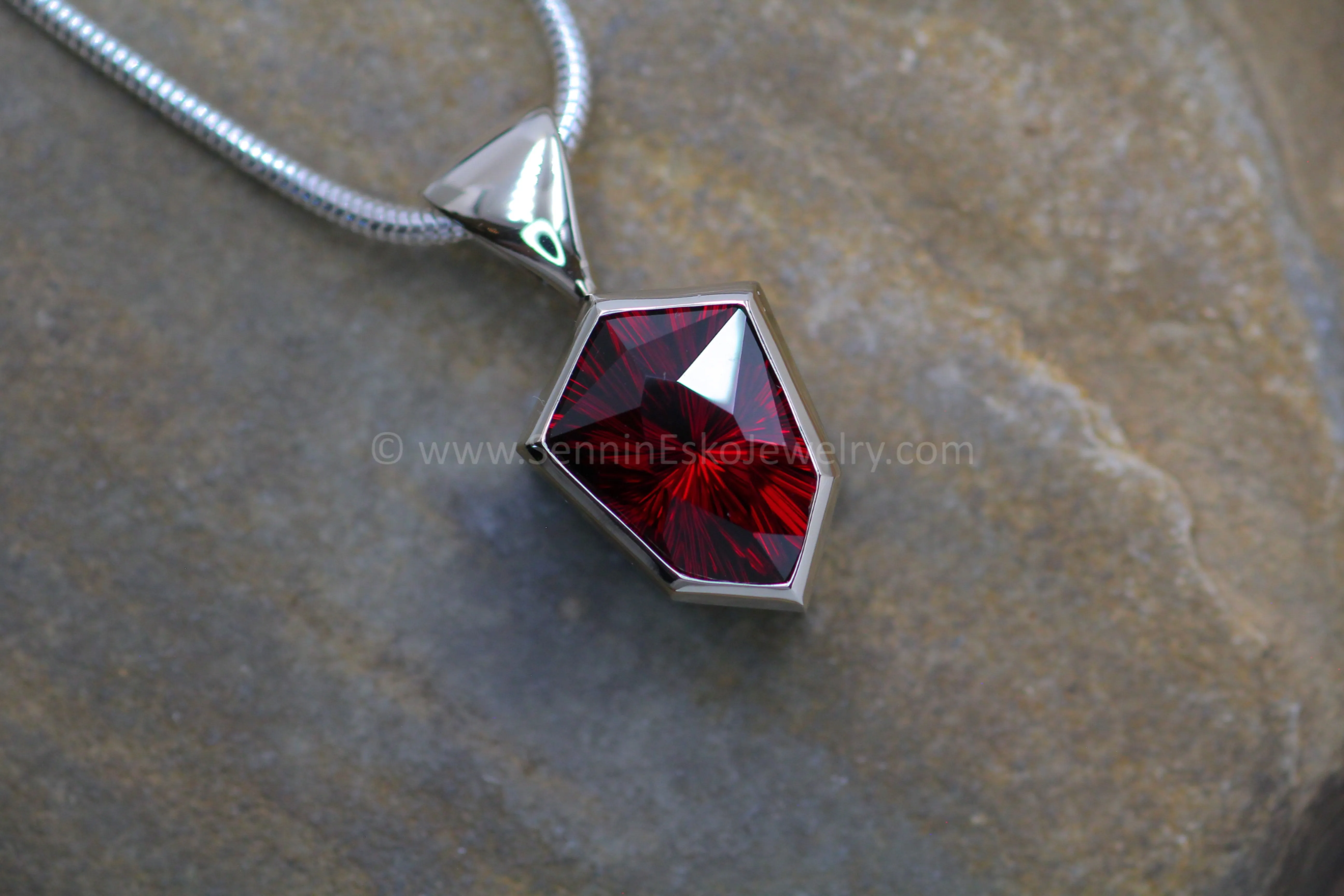 White Gold Pendant for Large & Very Large Sized Gems - Depicted with a Fantasy cut 12 Carat Rhodolite Garnet(Setting Only, Center Stone Sold Separately)