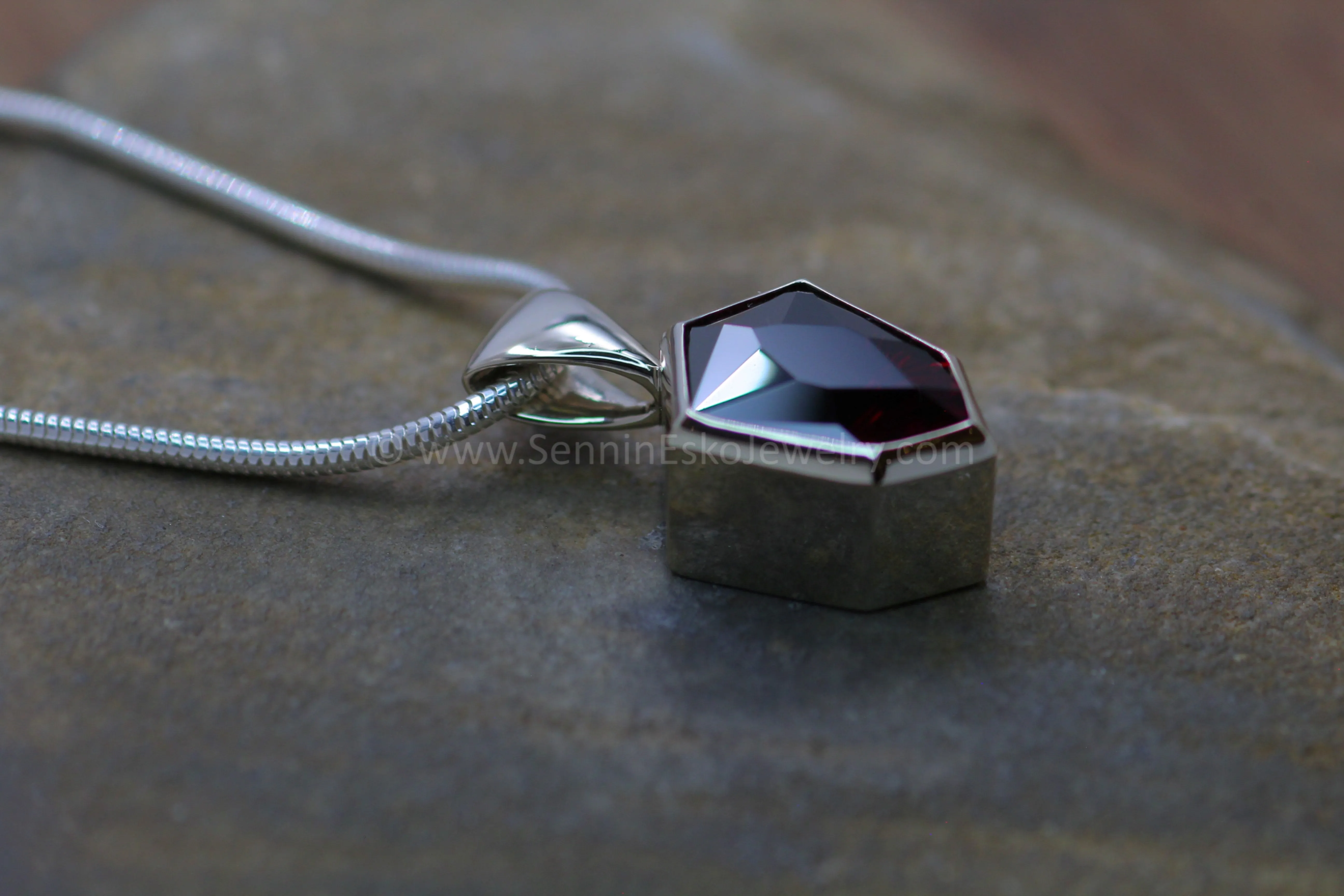 White Gold Pendant for Large & Very Large Sized Gems - Depicted with a Fantasy cut 12 Carat Rhodolite Garnet(Setting Only, Center Stone Sold Separately)