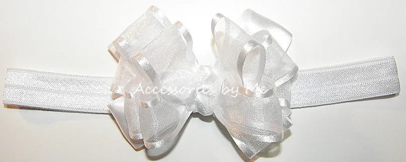 White Organza Satin Bow Headband