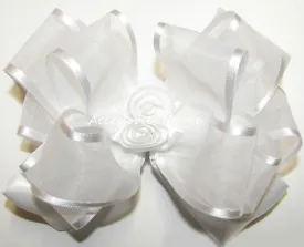 White Organza Satin Rose Floral Hair Bow